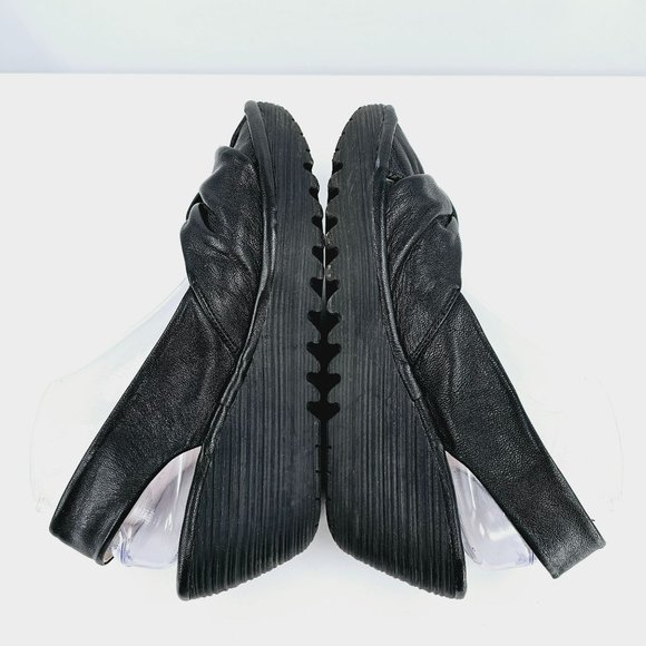 Fly London Yakin Ankle Strap Wedge Sandals 41 10 Black Leather Peep Toe Comfort - Picture 10 of 13